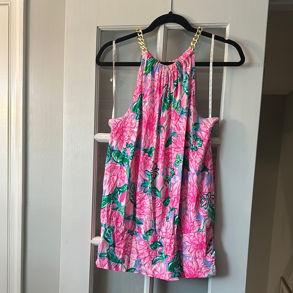 Lilly Pulitzer Pink Floral Top with Gold Halter